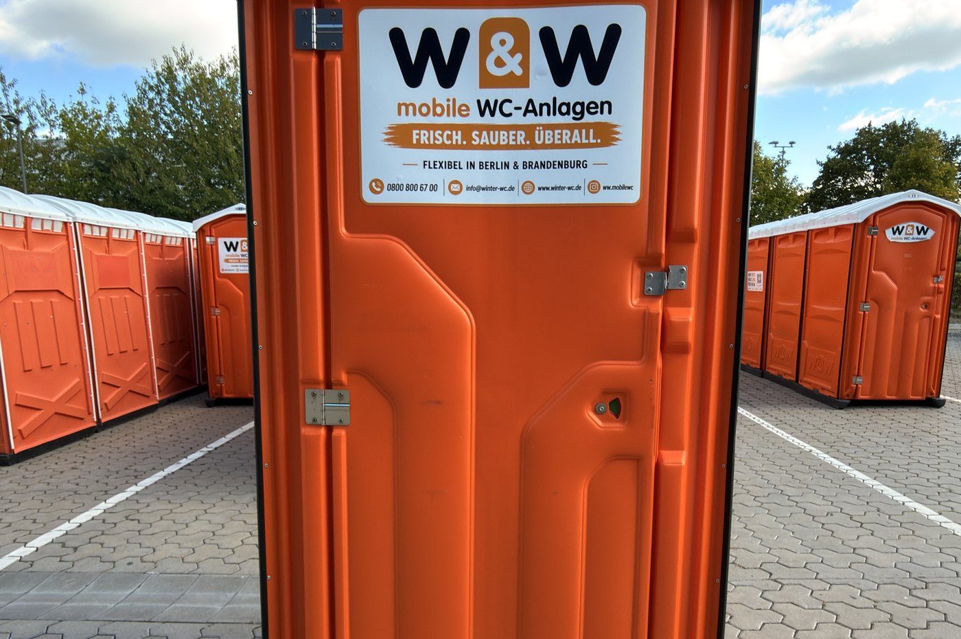 Prepared W&W toilet cabins in the depot yard